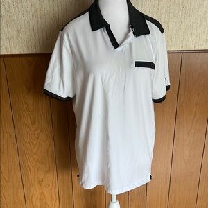 DKNY Men's White and Black Polo Shirt 95% cotton SIZE MEDIUM